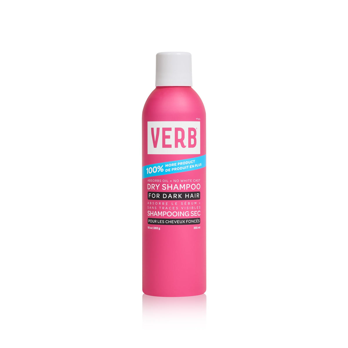 VERB Dry Shampoo Dark Tones bottle blends into dark hair, refreshing scalp