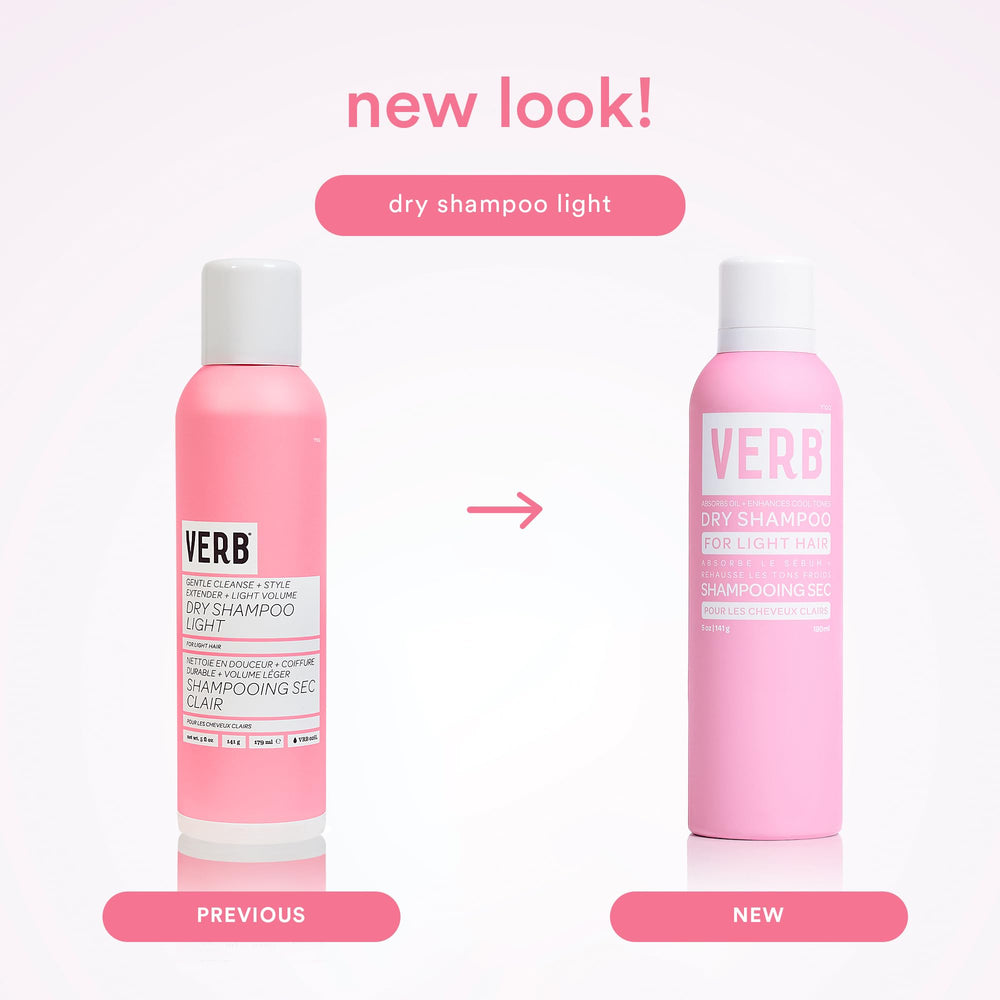 VERB Dry Shampoo Light Tones angled packaging with premium feel.