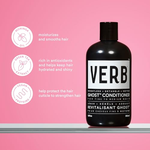 VERB Ghost Conditioner label close-up featuring moringa oil and green tea extract