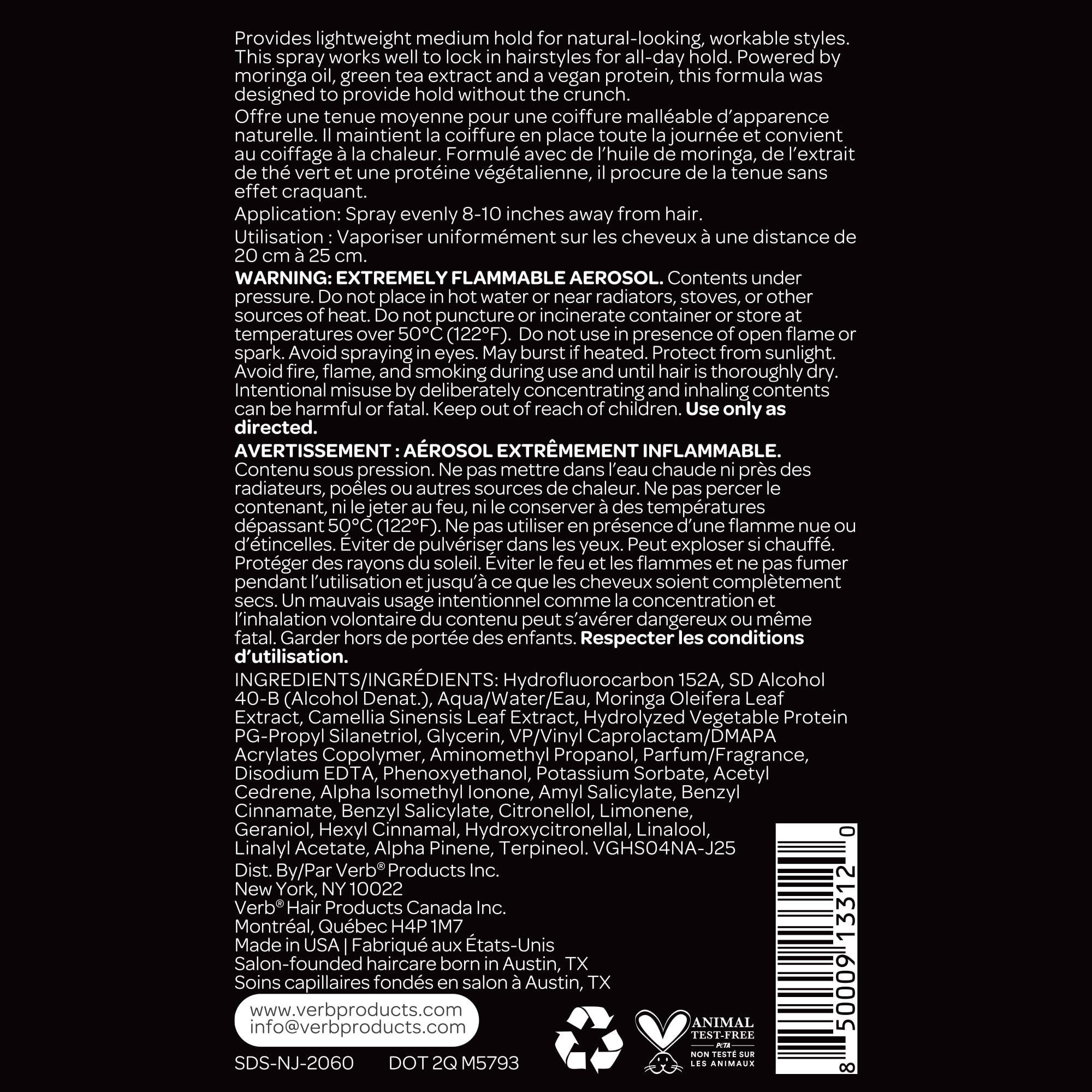 VERB Ghost Hairspray with green tea extract supports healthy styling