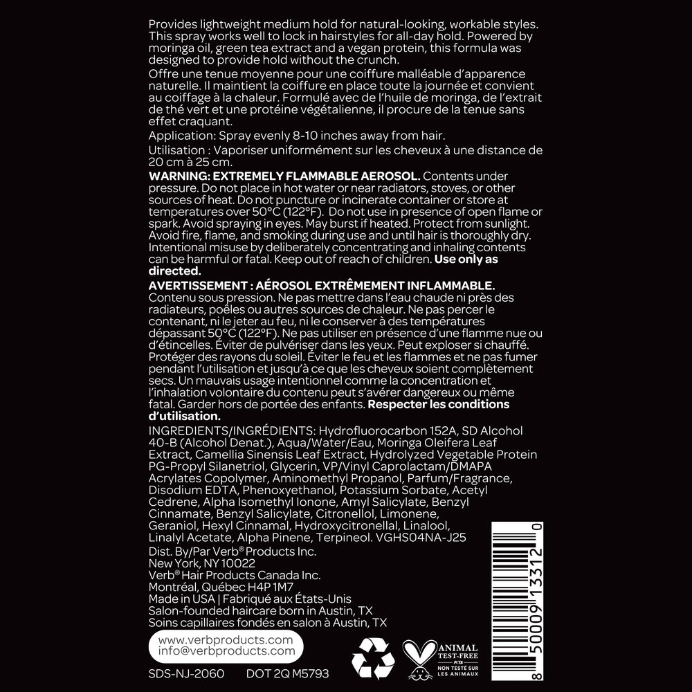 VERB Ghost Hairspray with green tea extract supports healthy styling
