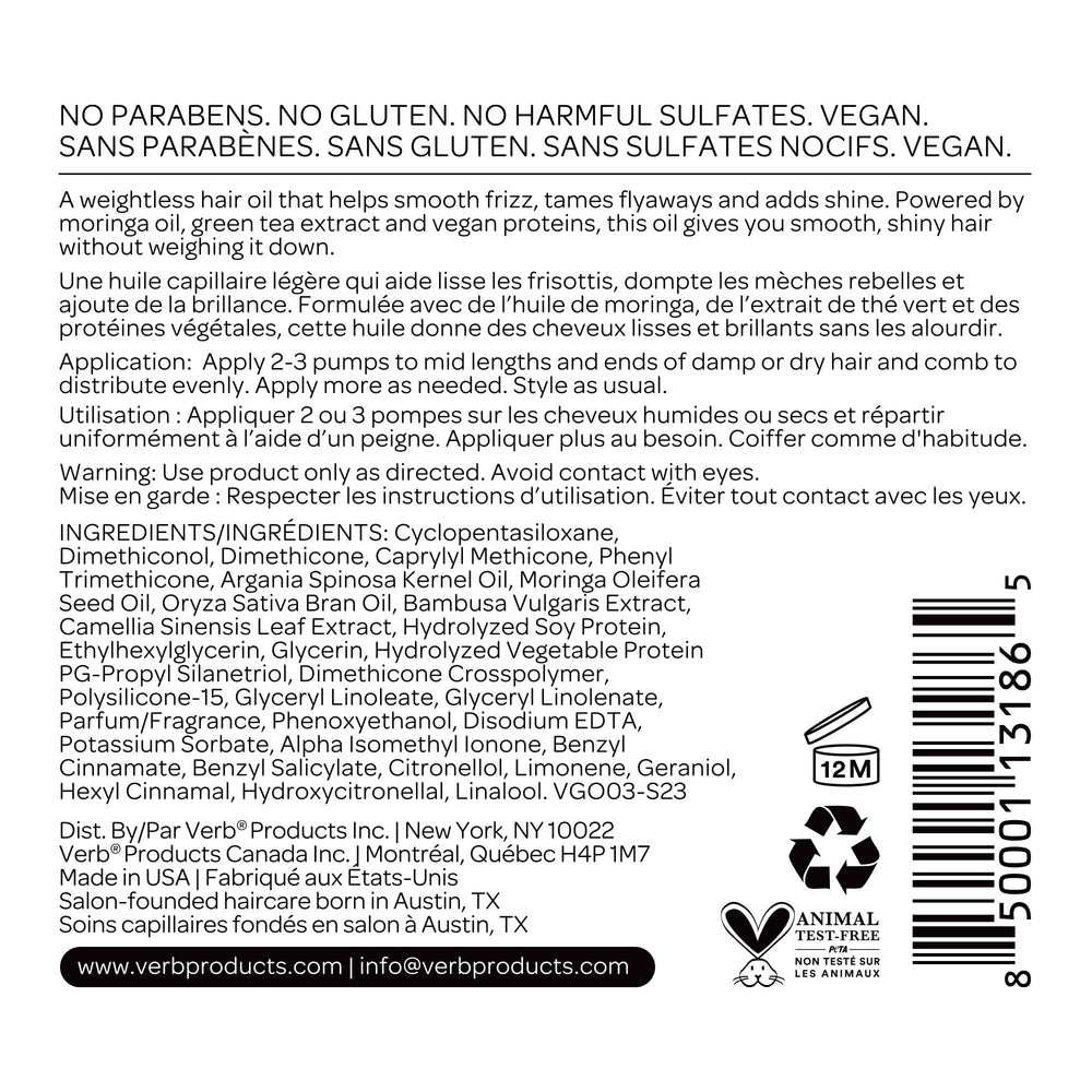 VERB Ghost Oil bottle close-up shows clean, paraben-free formula.