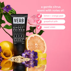 VERB Ghost Primer contiene té verde y proteínas veganas para brillo y suavidad.