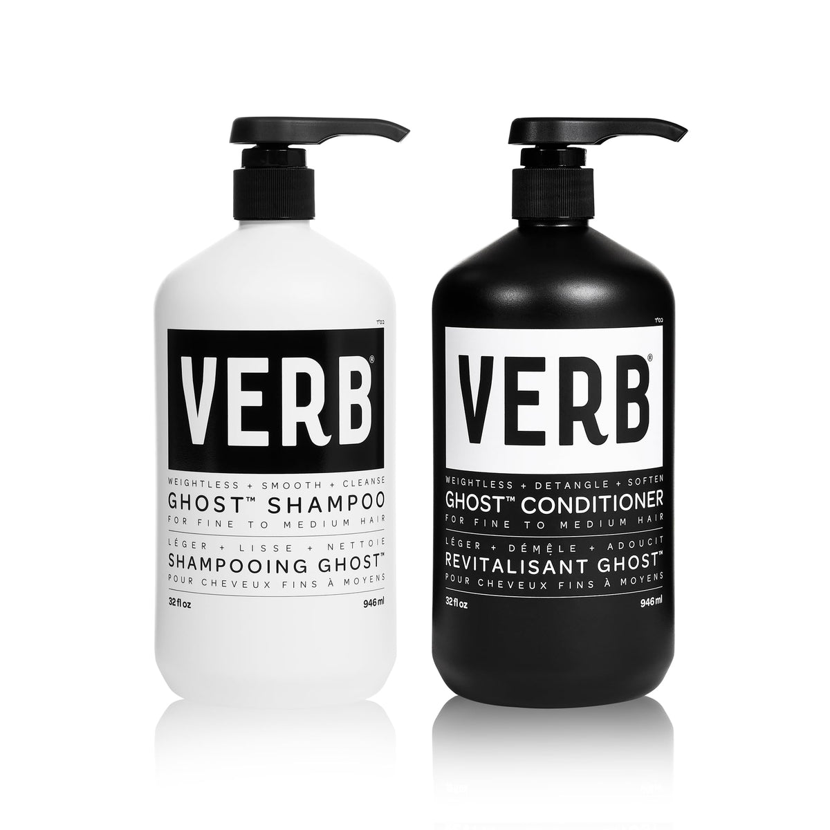 VERB Ghost shampoo bottle front for lightweight cleansing of fine hair.