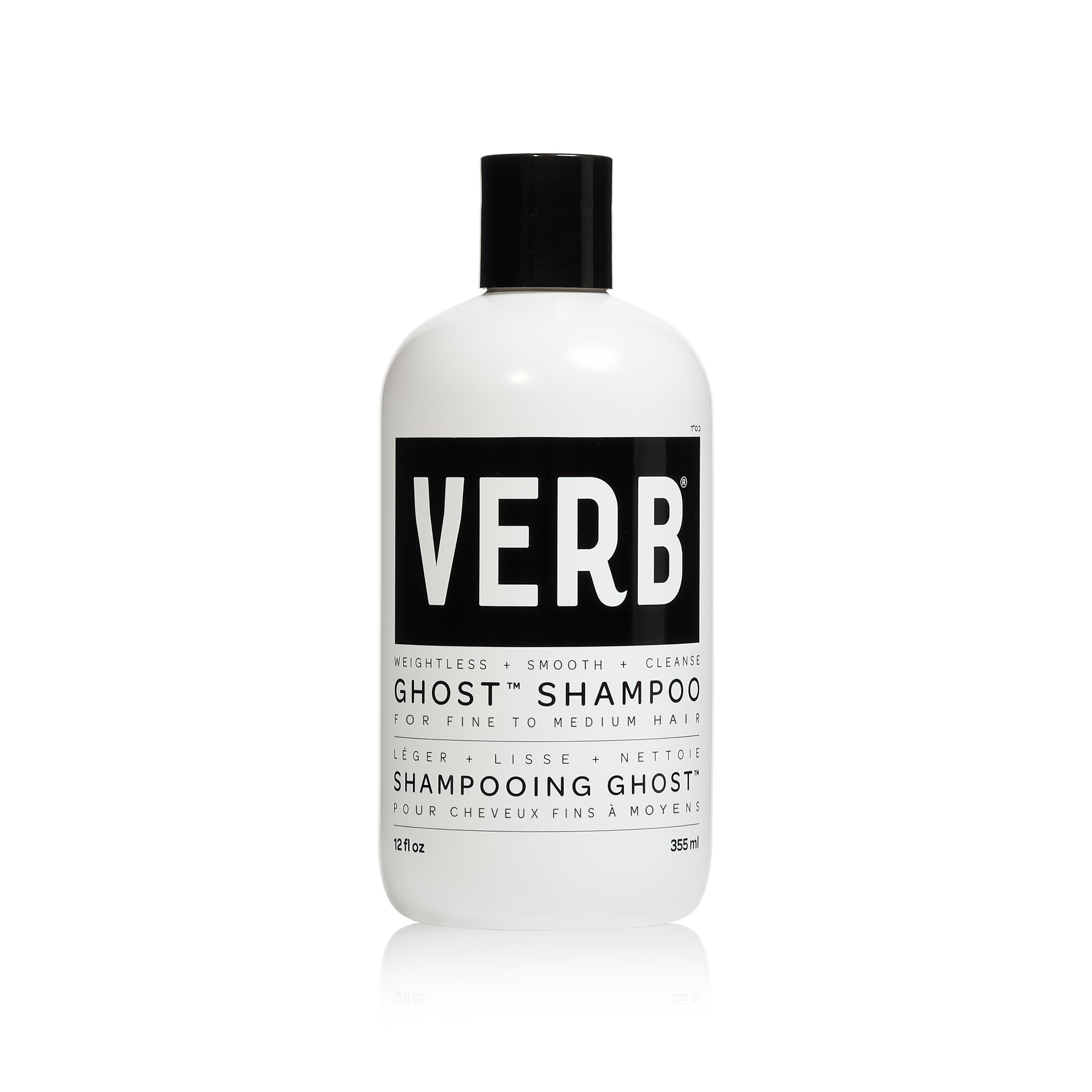 VERB Ghost Shampoo bottle with moringa oil for weightless cleansing.