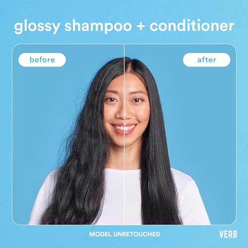 VERB Glossy Shampoo, aceites de durazno, rosa mosqueta y squalane para hidratación.