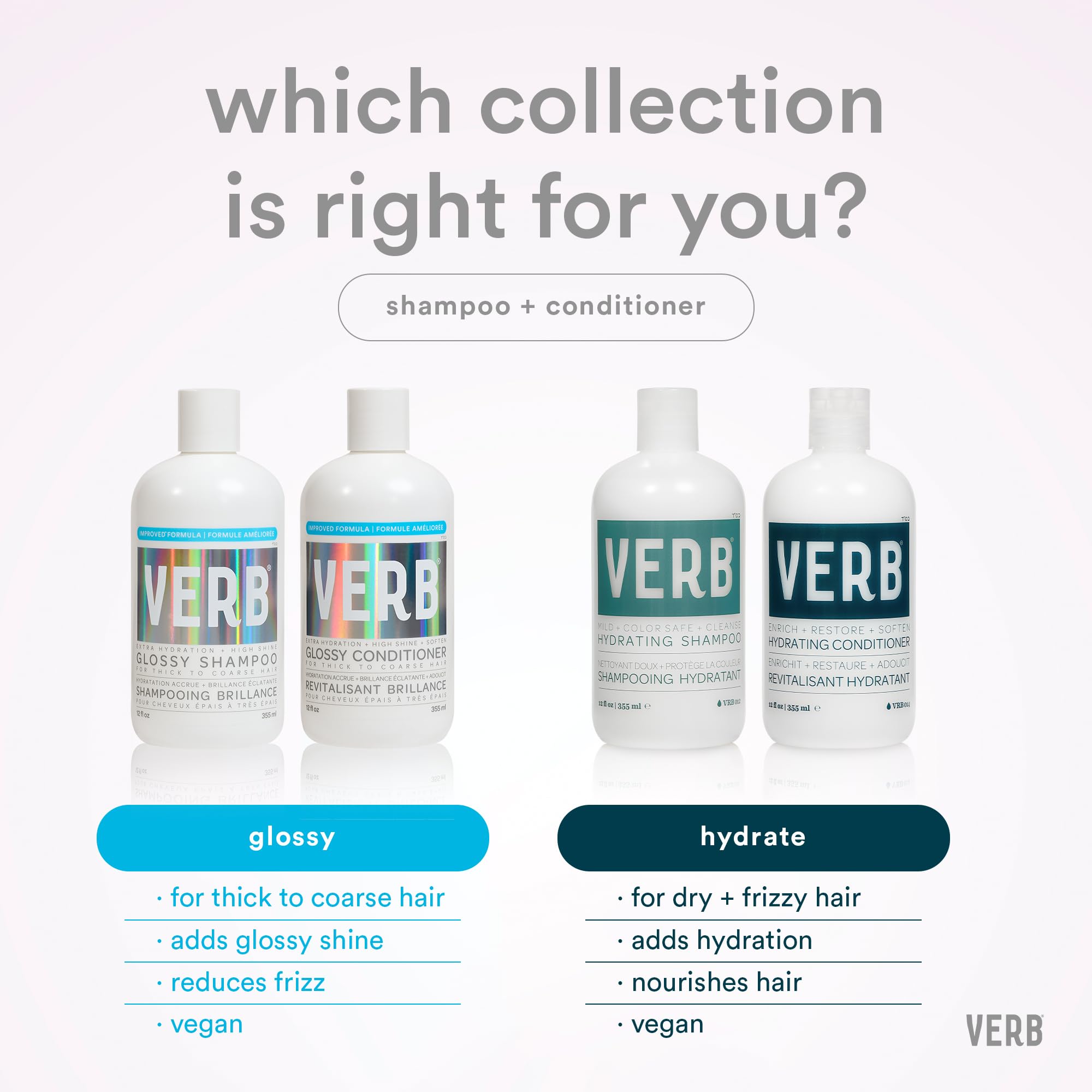 VERB Glossy Shampoo, contenido de 355 ml para uso práctico.