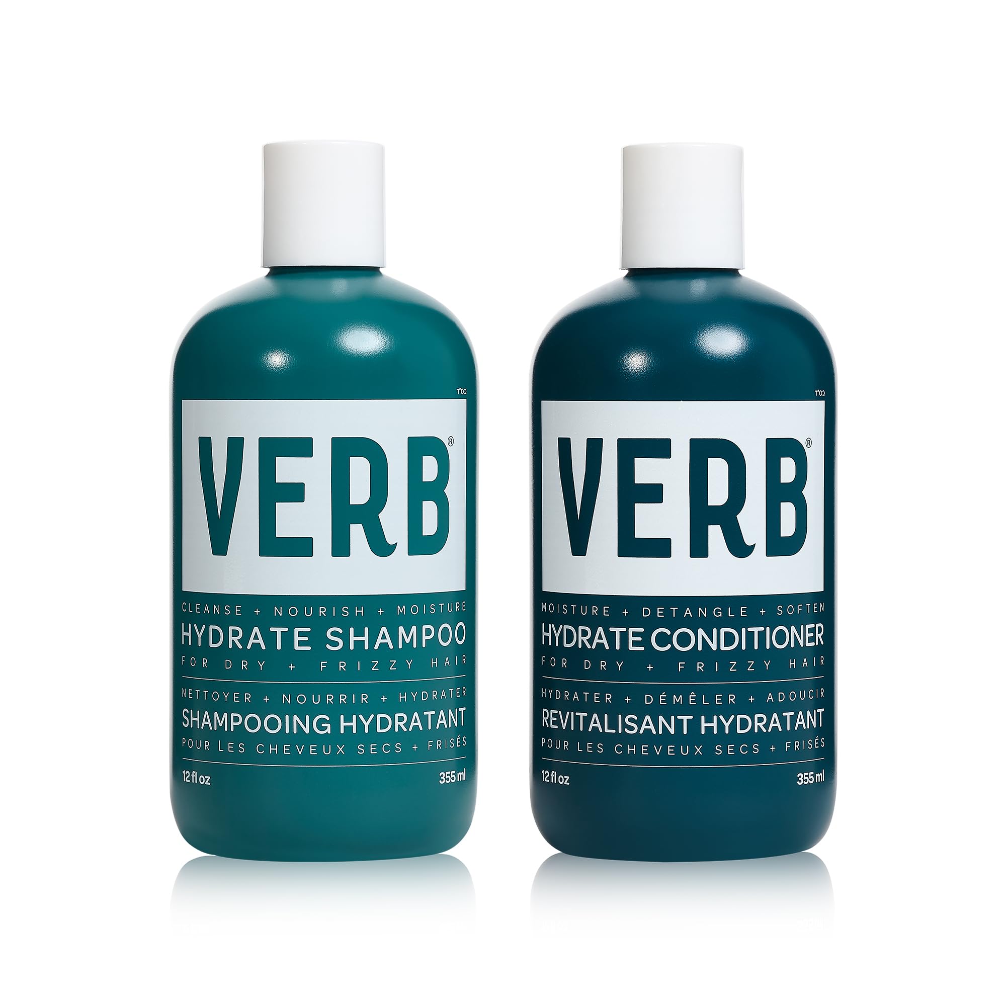 VERB Hydrate Shampoo bottle closeup highlighting deep moisture for soft, manageable hair.