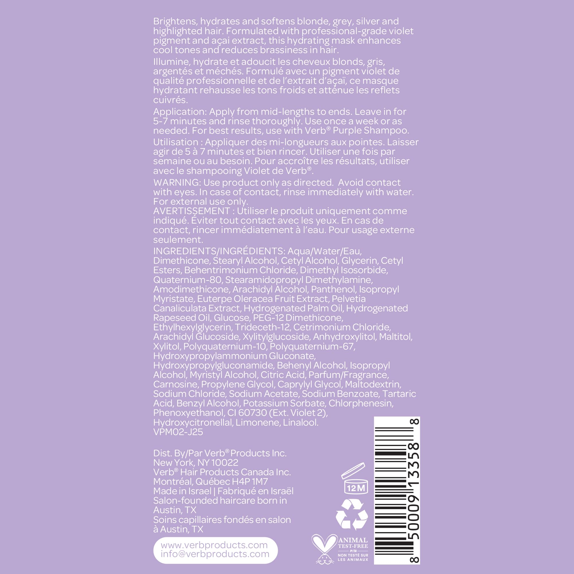 Wash-out process of VERB Purple Mask showing non-permanent tone