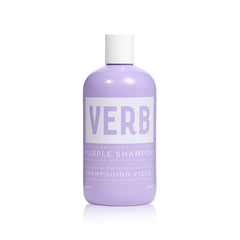 VERB Purple Shampoo bottle pour showing color-neutralizing action for brassiness