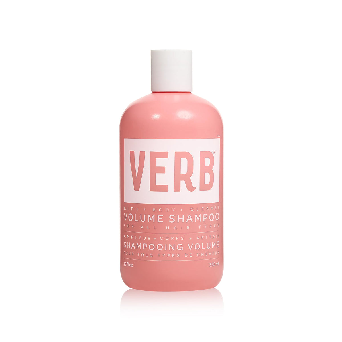 VERB Champú de Volumen, botella visible, limpia suavemente y aporta cuerpo al cabello fino.