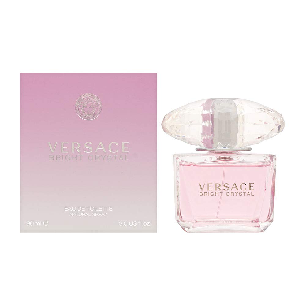 Versace Bright Crystal bottle closeup highlights fresh floral notes for daily elegance.