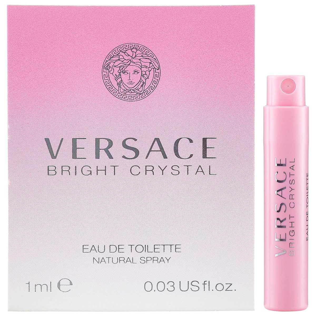 Versace Bright Crystal mini vial on card front supports easy sampling on the go
