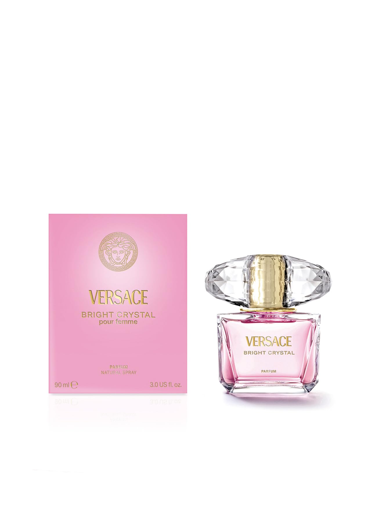 Versace Bright Crystal close-up cap view emphasizes luxe packaging and premium scent.