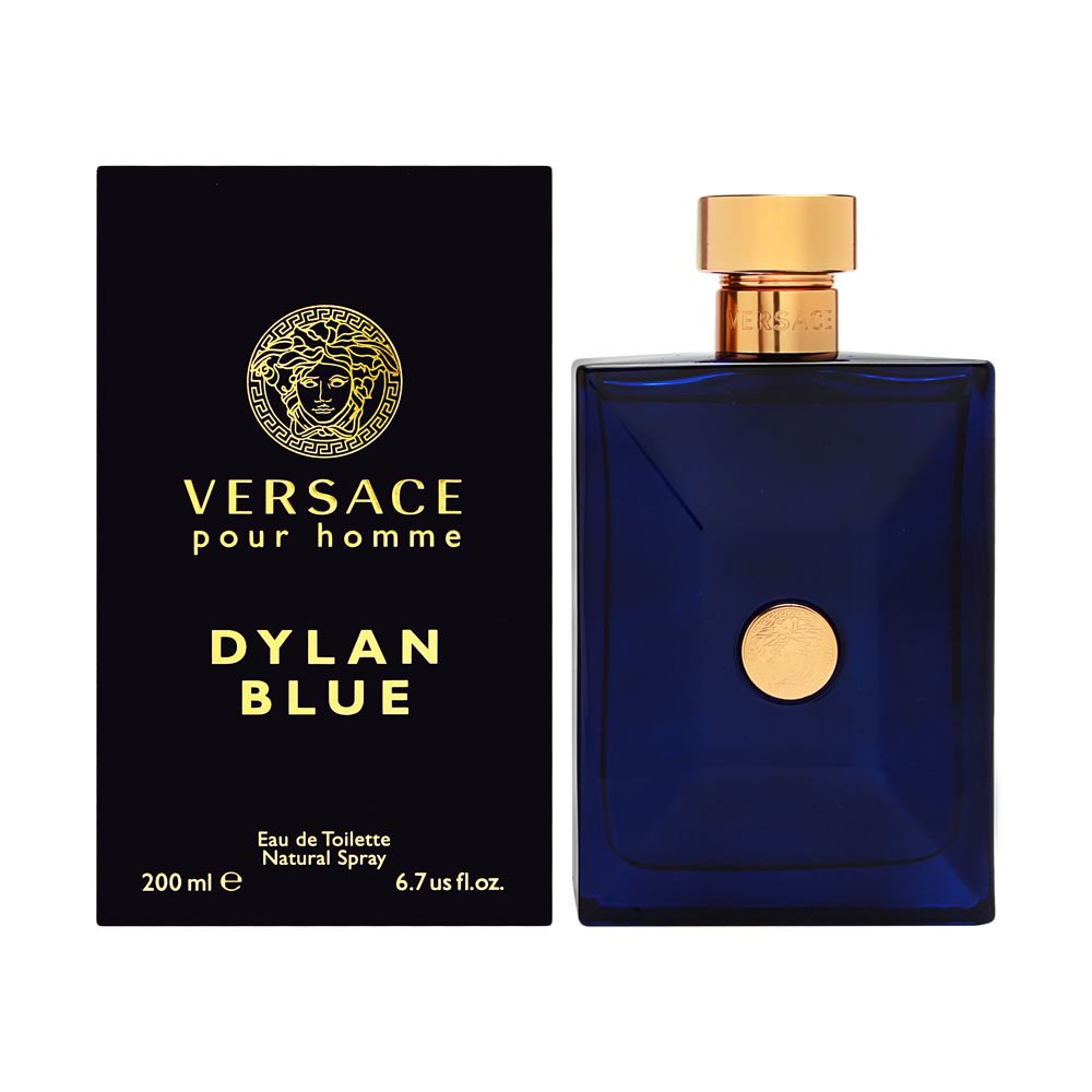Versace Dylan Blue bottle close-up highlighting premium design for confident daily wear.