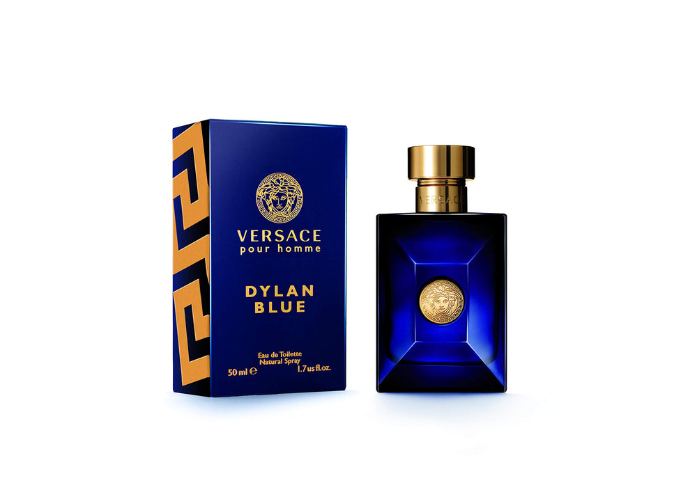 Versace Dylan Blue EDT bottle cap close-up, refined design for gift-worthy appeal