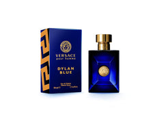 Versace Dylan Blue EDT bottle cap close-up, refined design for gift-worthy appeal