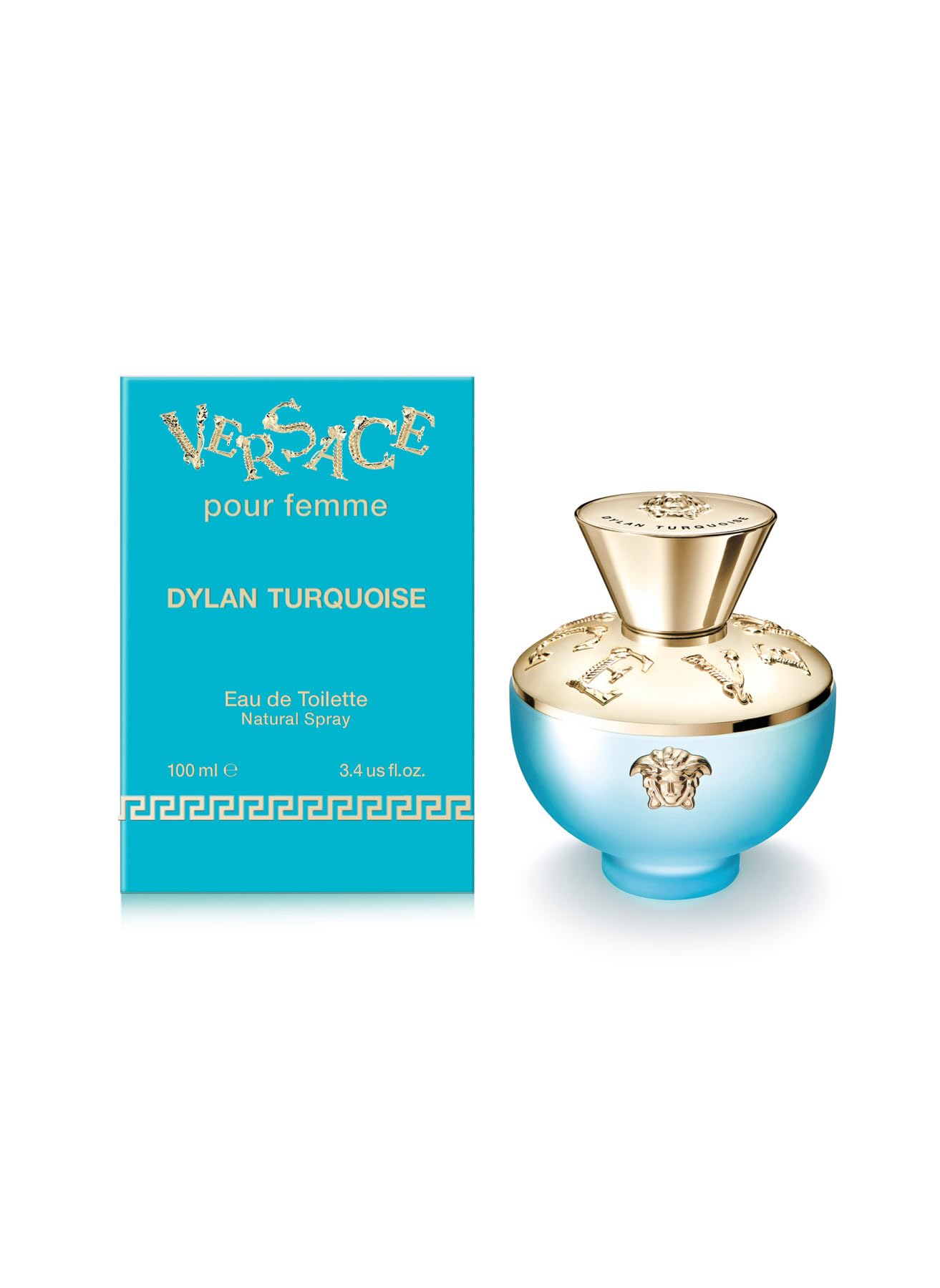 Versace Dylan Turquoise bottle close-up cap, premium finish