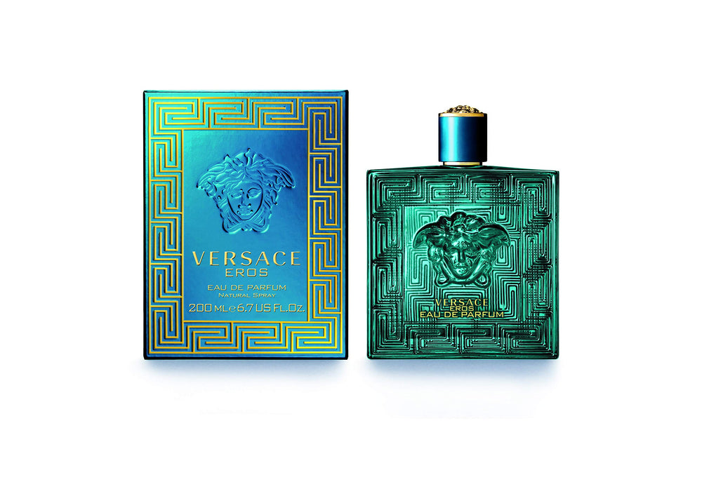Versace Eros bottle front view highlighting bold, confident evenings