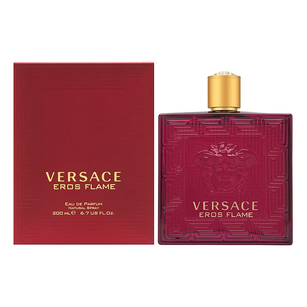 Versace Eros Flame bottle front view, bold design for a signature scent