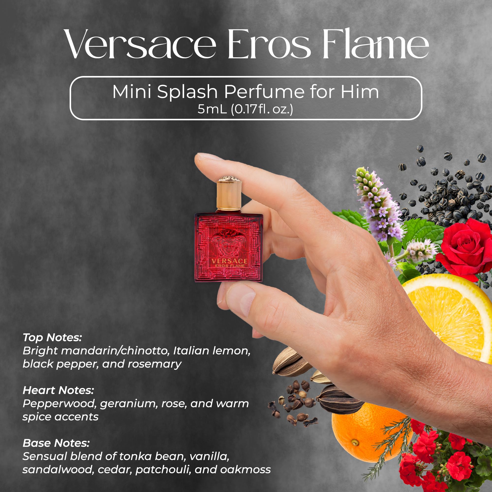 Versace Eros Flame mini EDP vial delivers warm, spicy character.