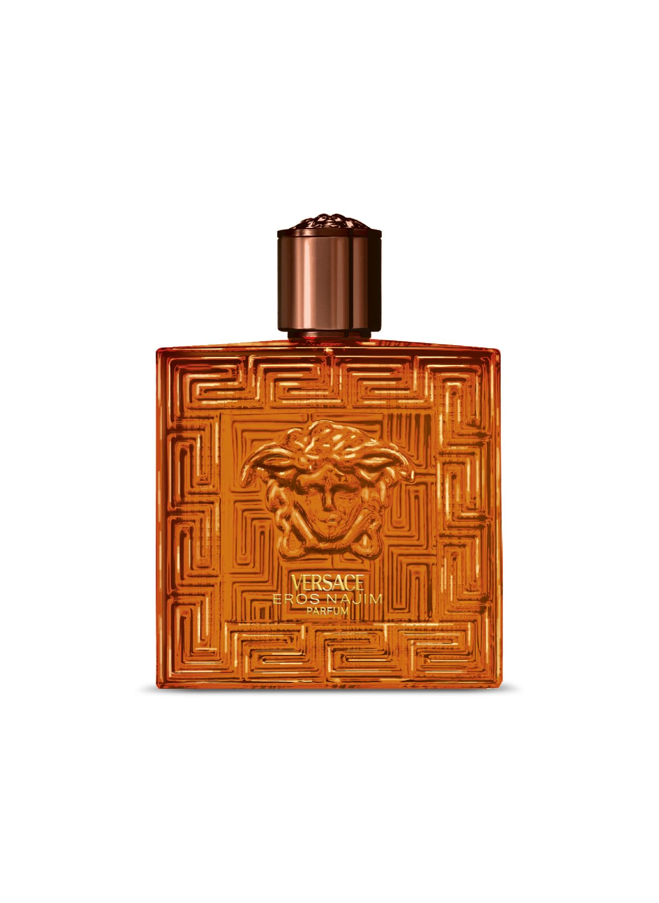 Versace Eros Najim bottle close-up for a bold evening fragrance.