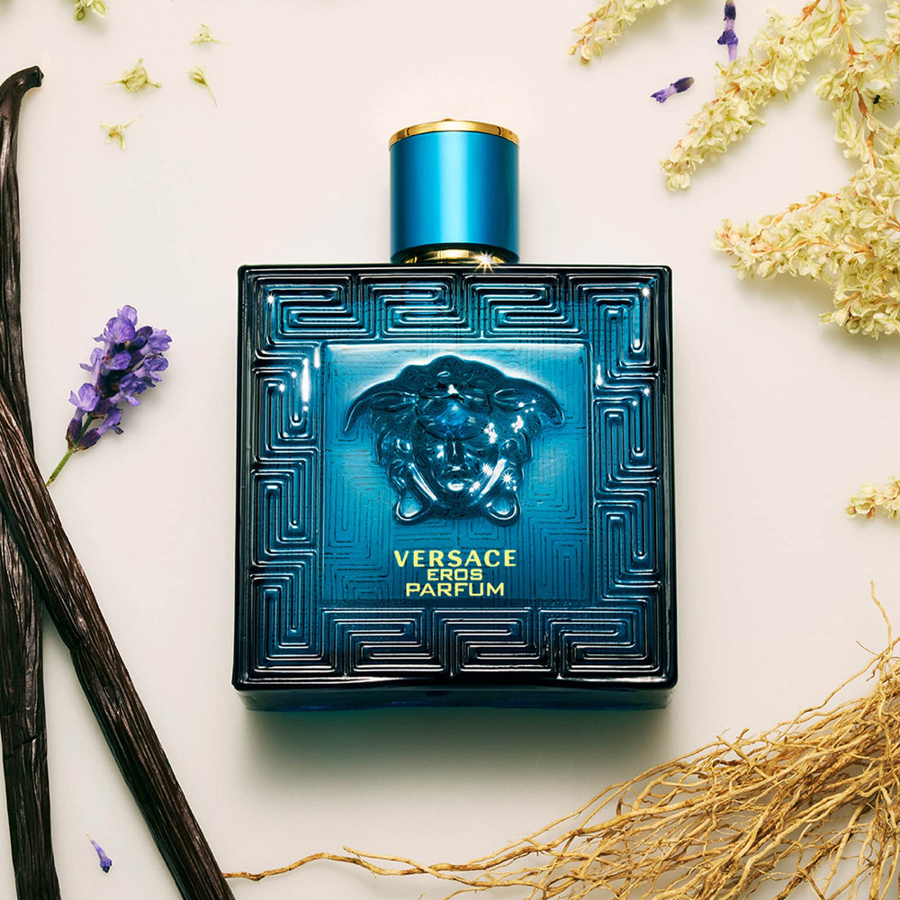 Versace Eros Parfum display suggesting a refined masculine scent