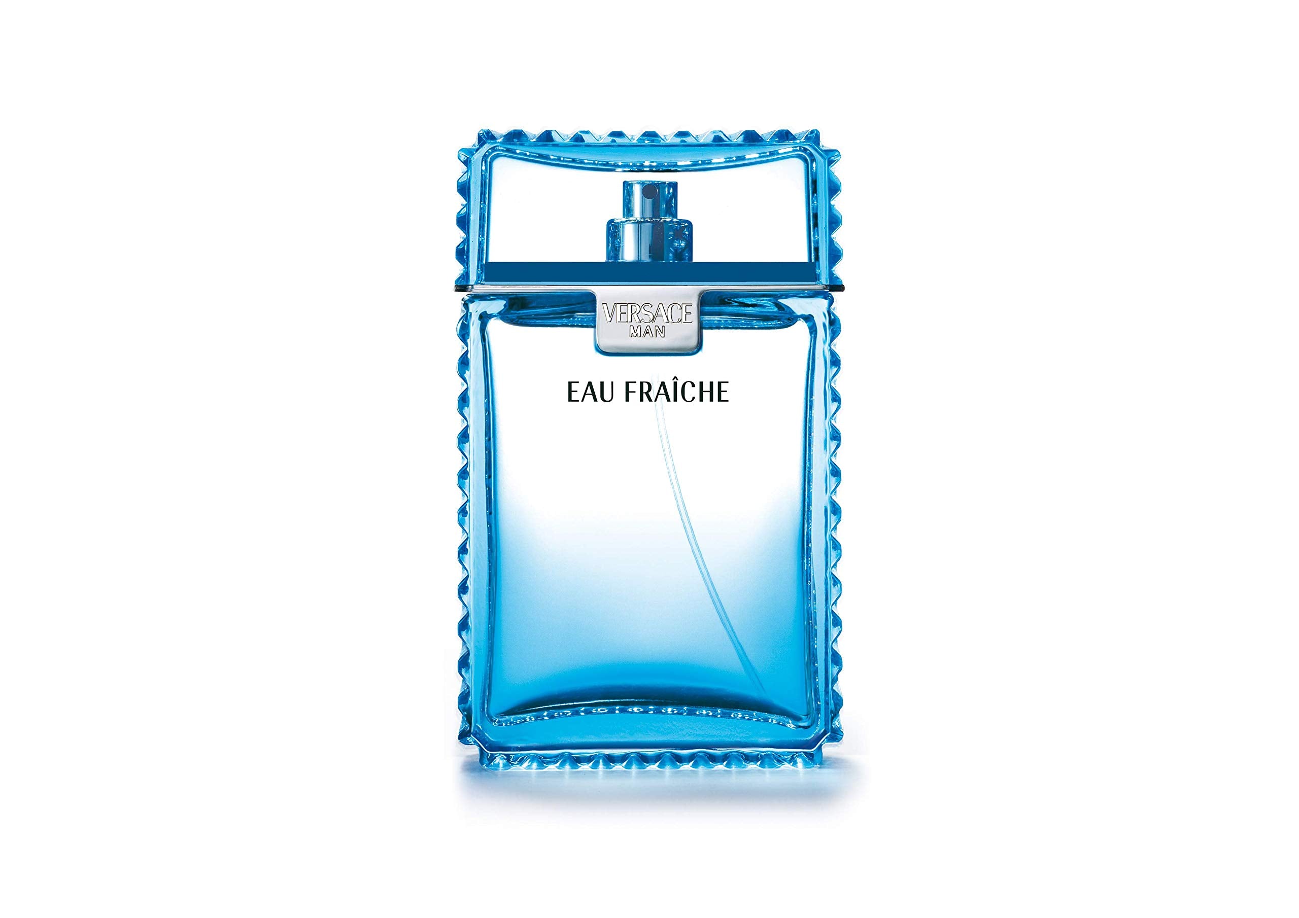 Versace Man Eau Fraiche bottle closeup highlights a modern design for stylish evenings.