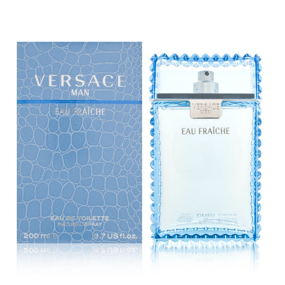 Versace Man Eau Fraiche bottle viewed from the front, a fresh daytime scent option.