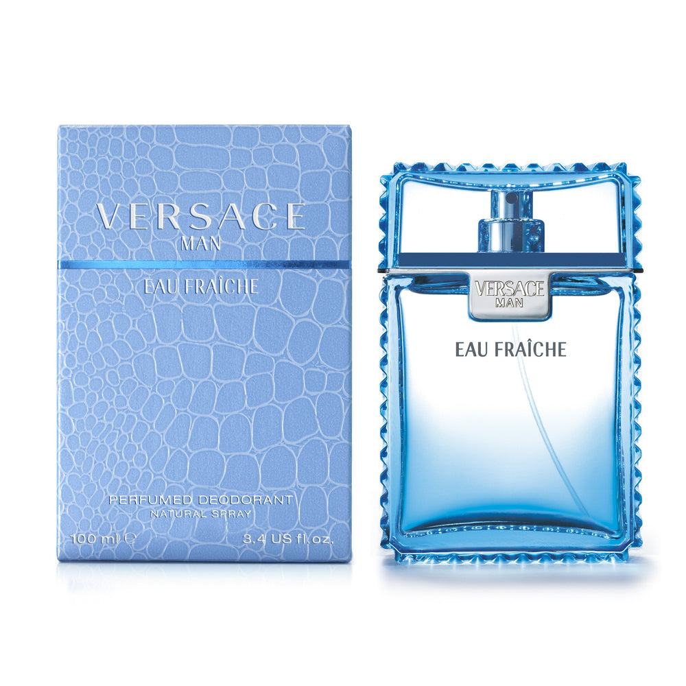 Versace Man Eau Fraiche packaging detail shows premium materials