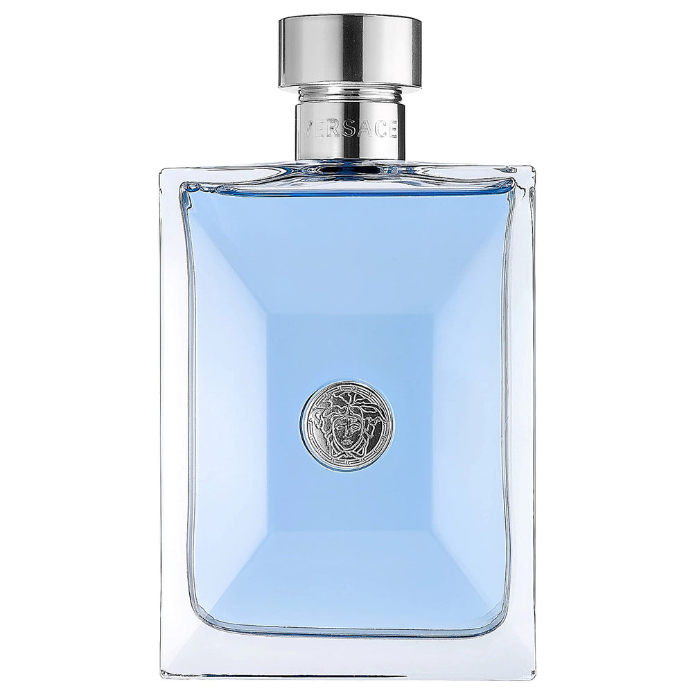 Versace Pour Homme bottle close-up, premium design for confident daily wear.