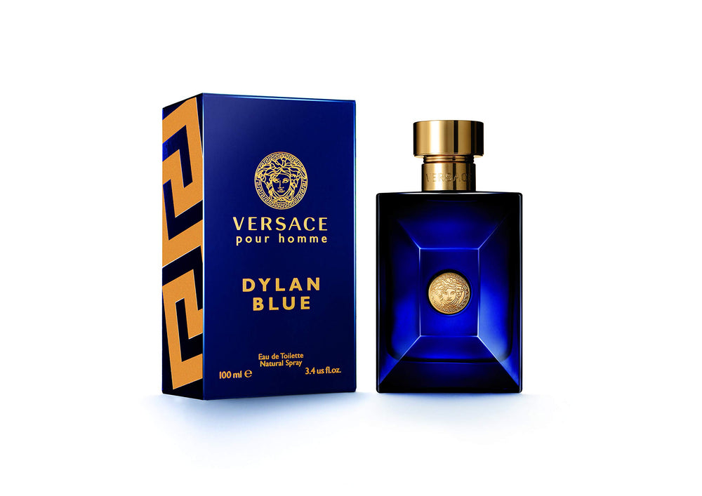 Versace Pour Homme Dylan Blue bottle on shelf for everyday use.