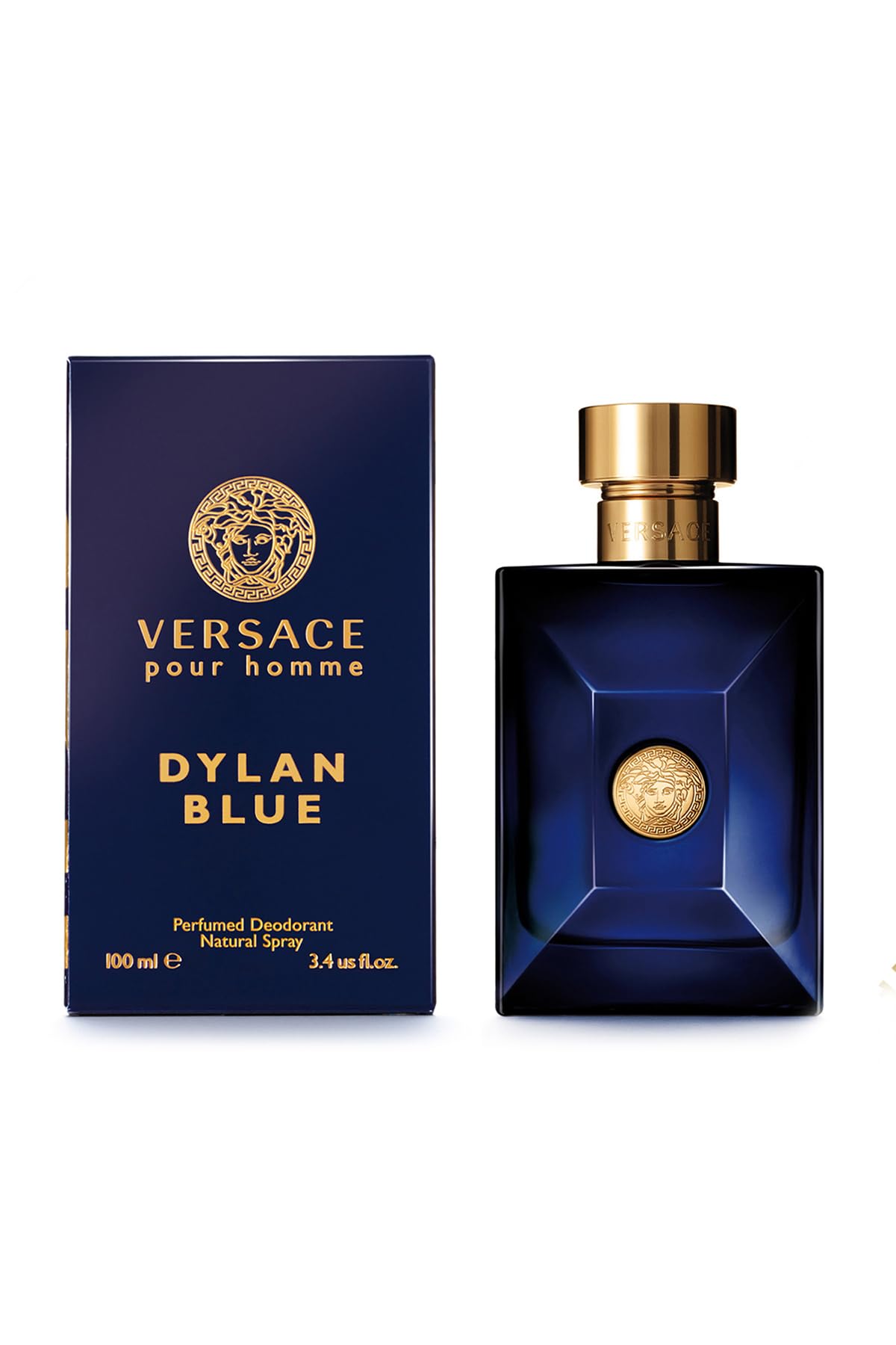 Versace Dylan Blue deodorant spray in use, ready for daily fresh protection.