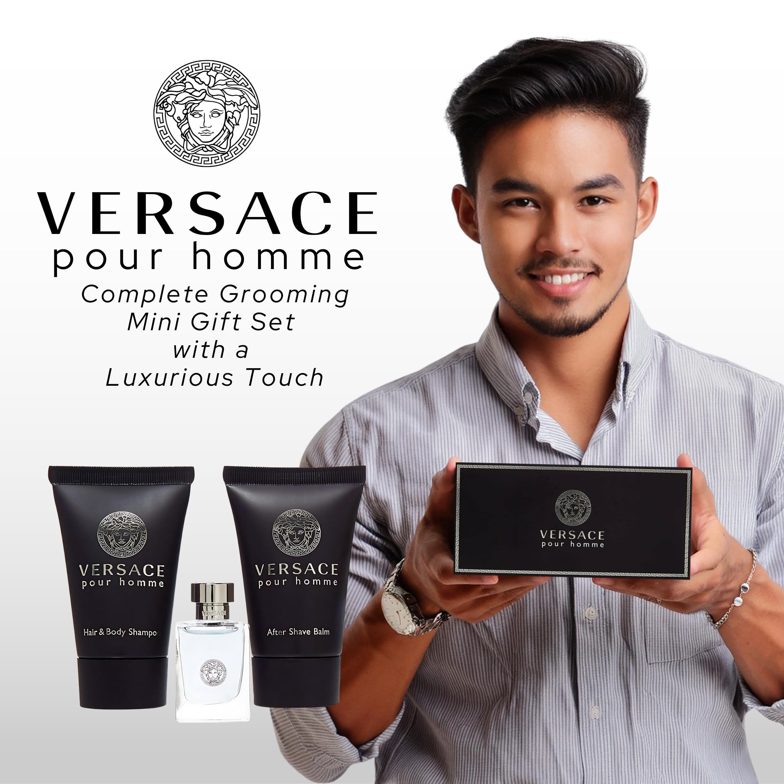 Versace Pour Homme gift set packaging, elegant box ideal for gifting.