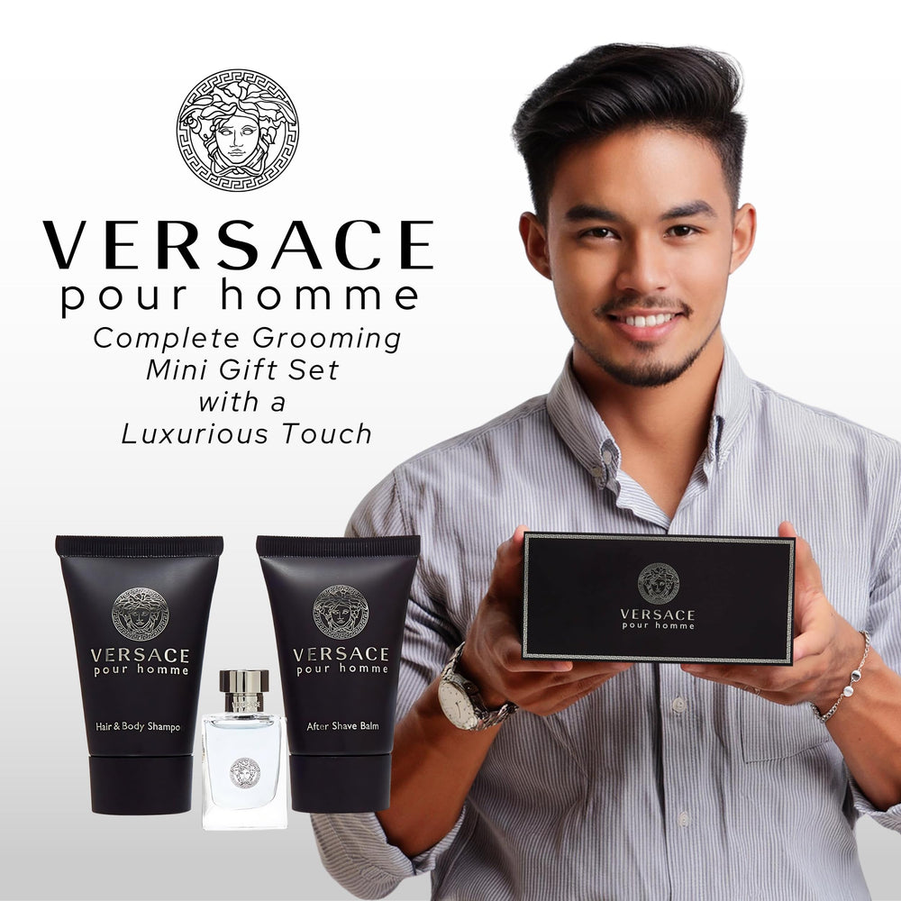 Versace Pour Homme gift set packaging, elegant box ideal for gifting.