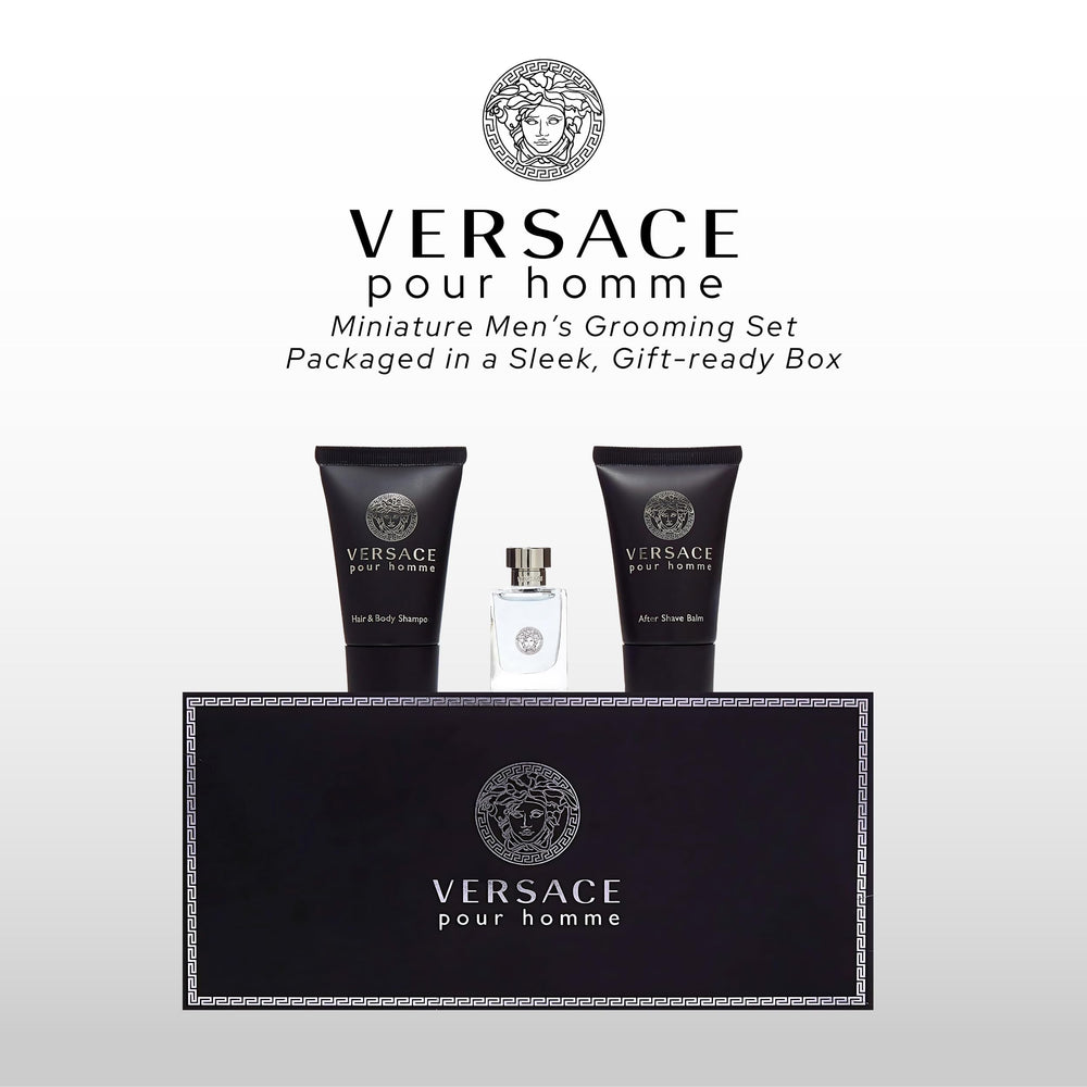 Versace Pour Homme hair and body shampoo bottle, convenient daily grooming.