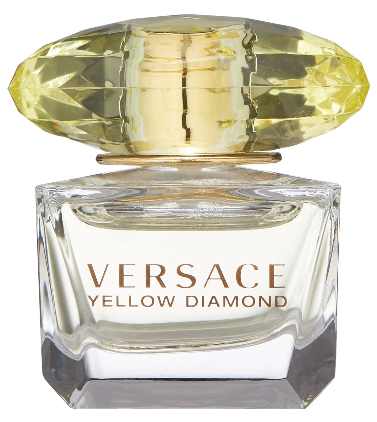 Versace Yellow Diamond bottle close-up, travel-size fragrance for on-the-go moments.