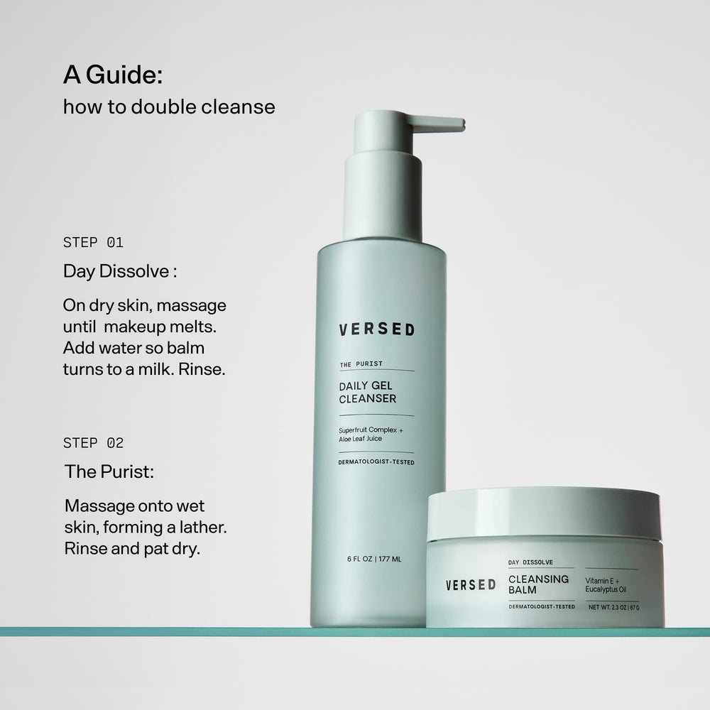 Versed Day Dissolve eucalyptus oil refreshes skin during cleanse.