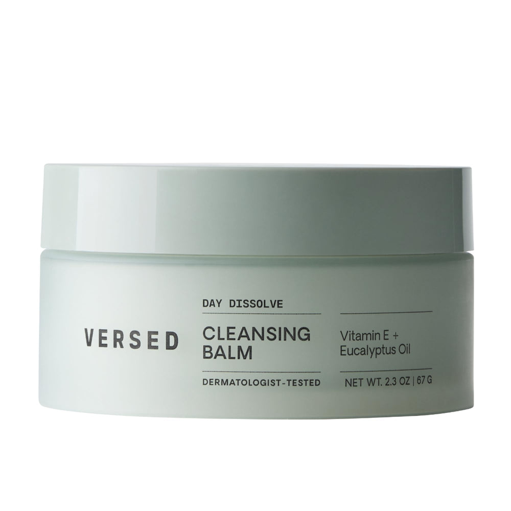 Versed Day Dissolve Cleansing Balm pump application shows makeup melting gently.