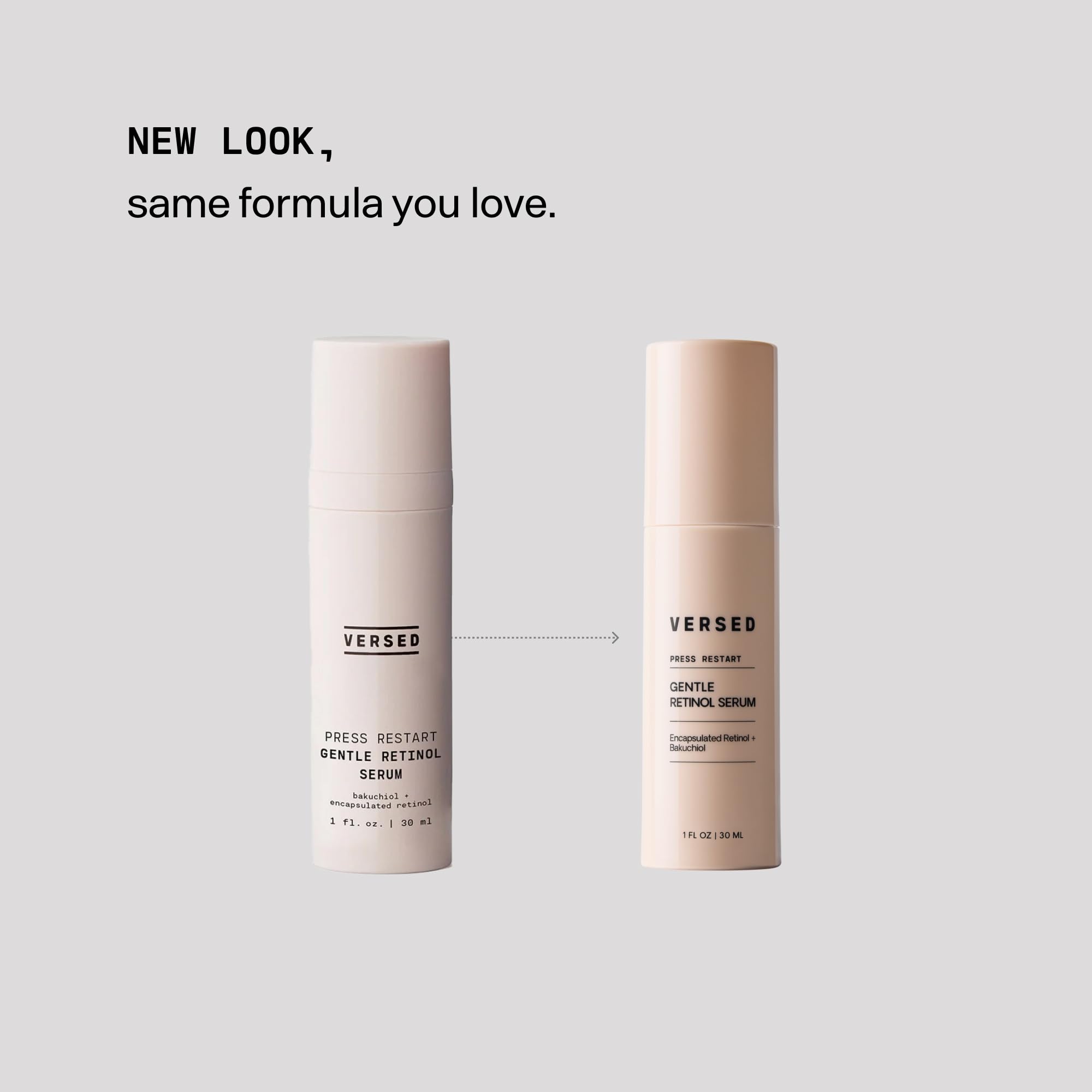 Versed Press Restart serum texture swirls illustrate light, non-irritating formula