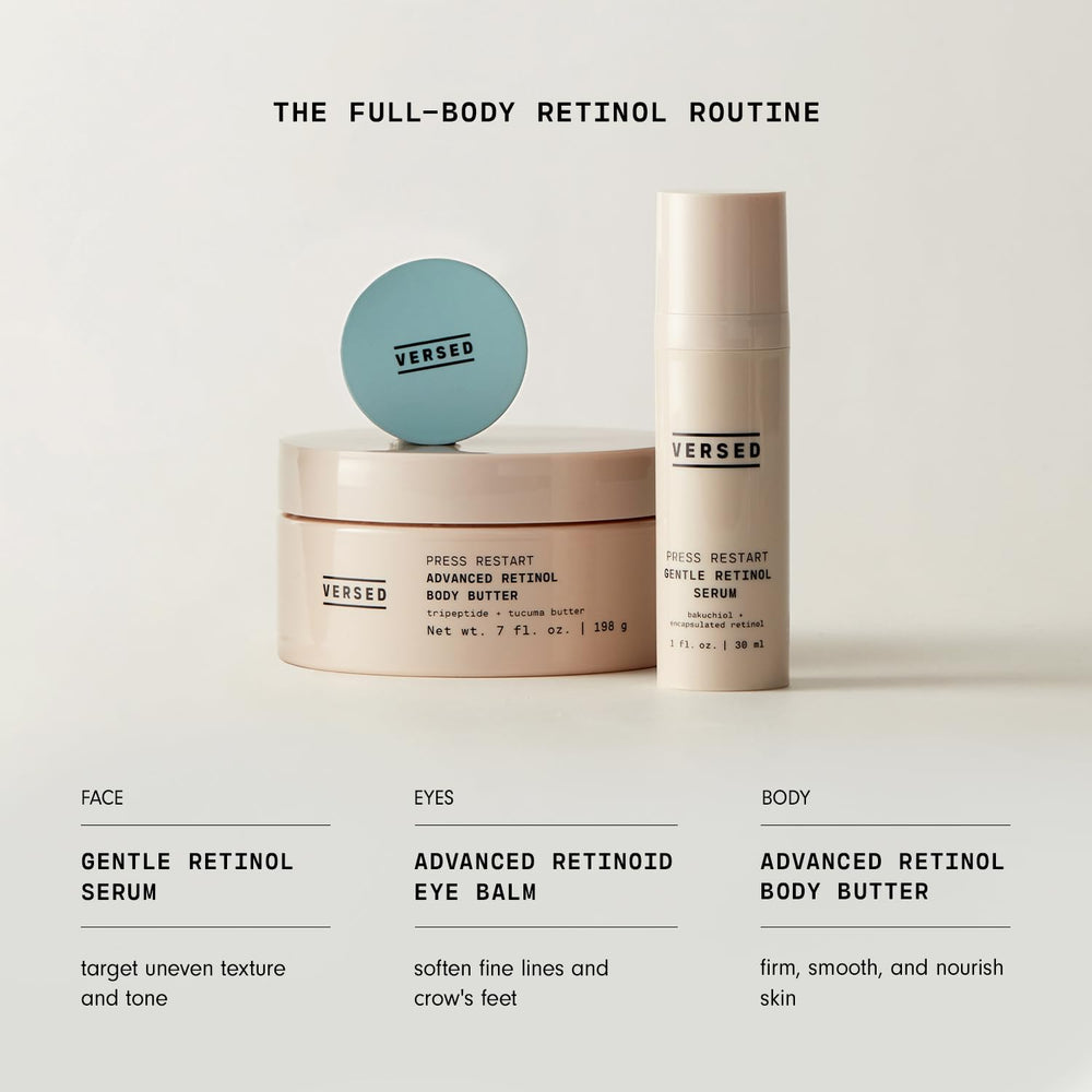 Versed retinol avanzado, resultados visibles tras ocho semanas, piel más suave y firme.