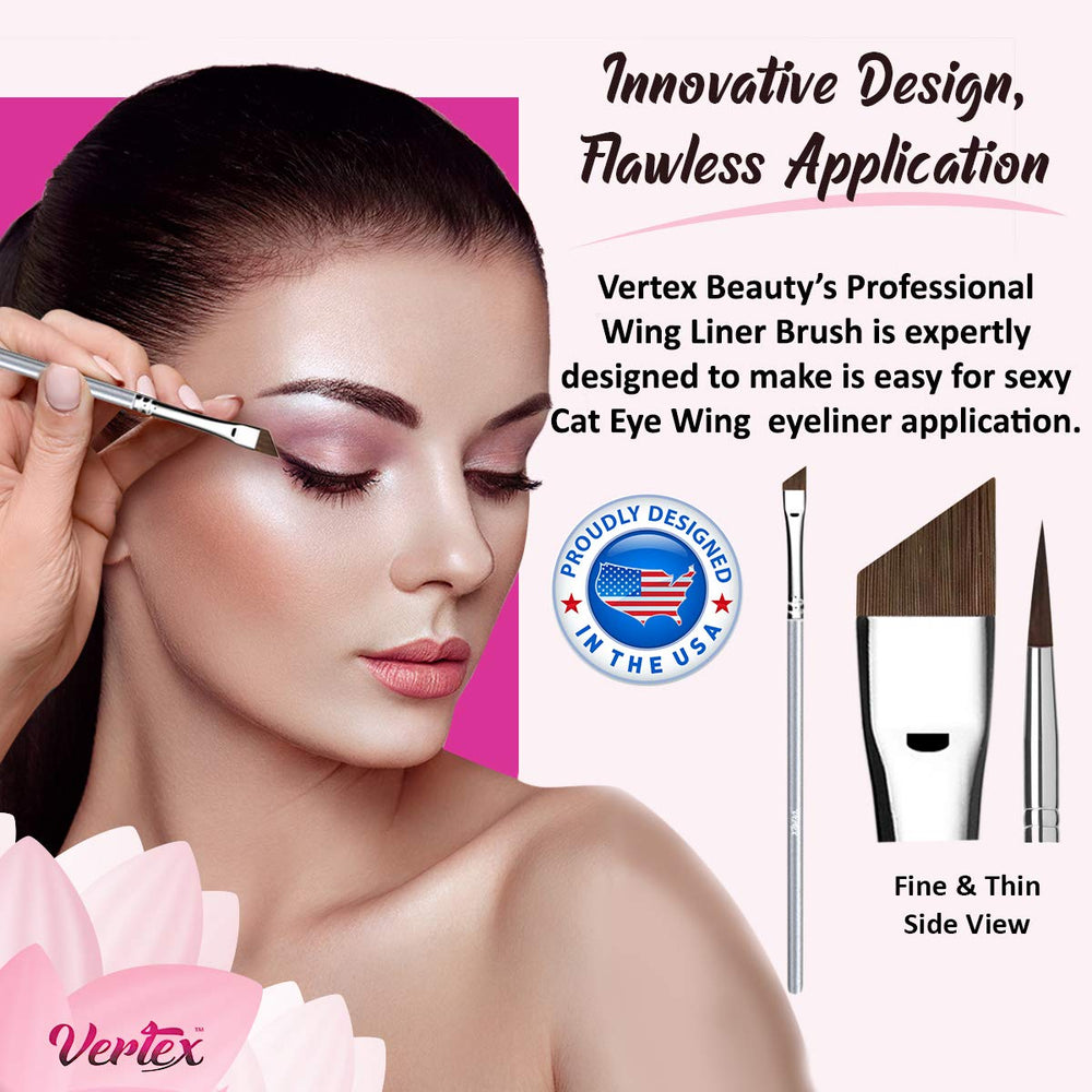 Vertex angled eyeliner brush flat edge design enables clean lines.