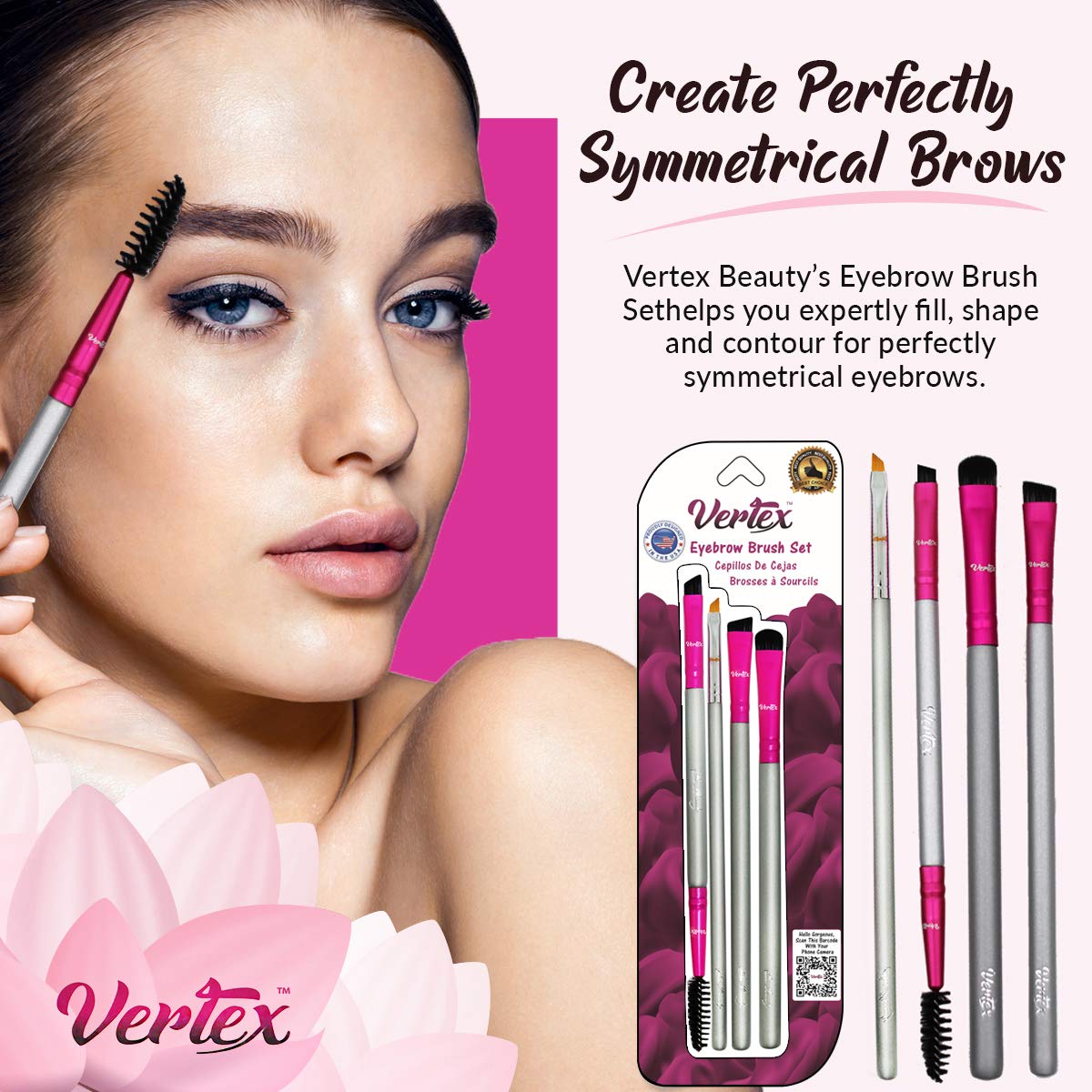Vertex Eyebrow Brush Kit dense contour brush for clean brow edges.