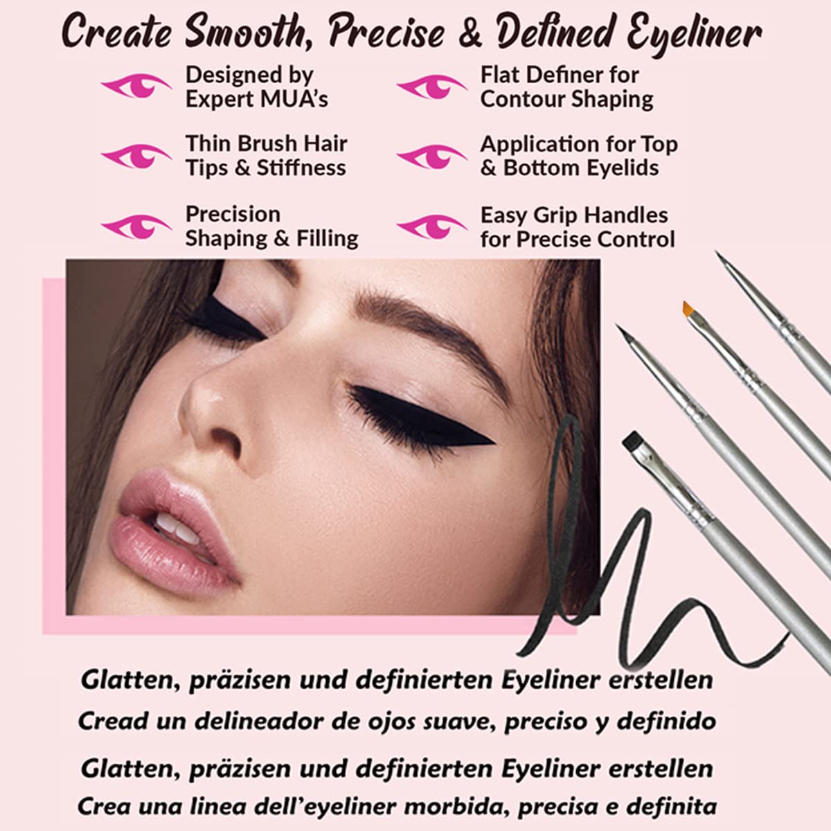 Vertex Eyeliner Brush Set in Hand showing versatile kit for winged liner.