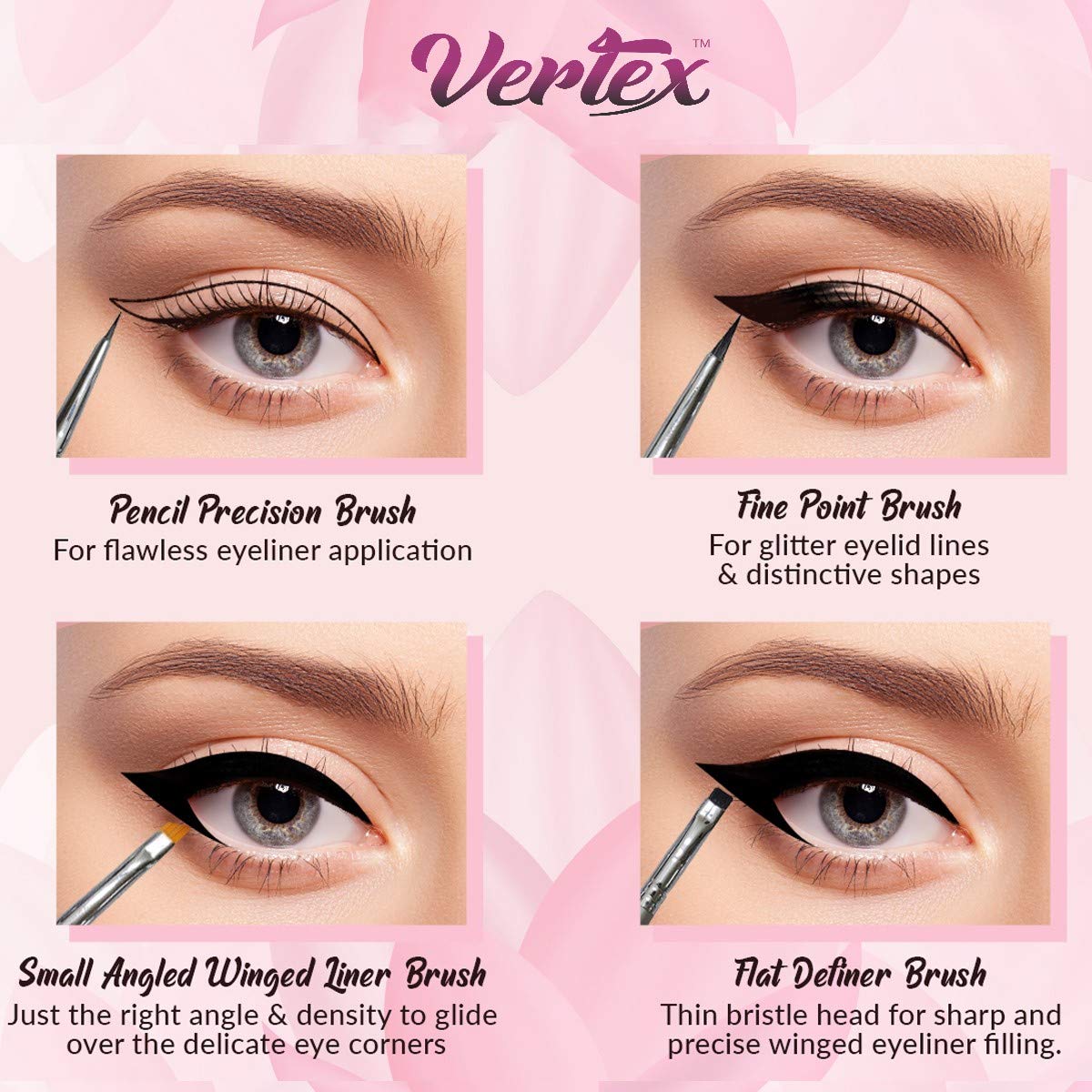 Vertex Eyeliner Brush Small Angled Wing for defined wing tips.