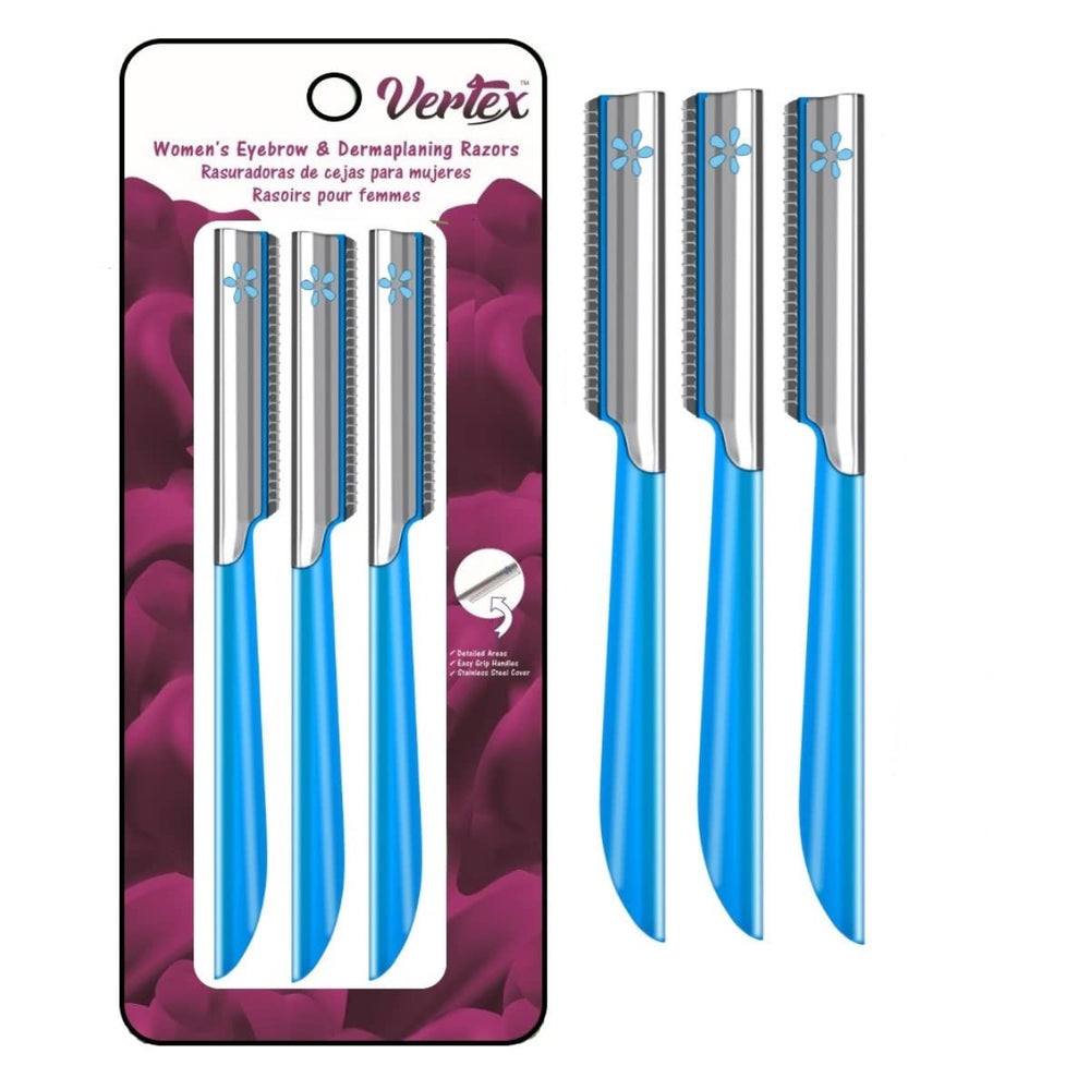 Vertex facial razor blade close-up for precise peach fuzz removal and smooth skin