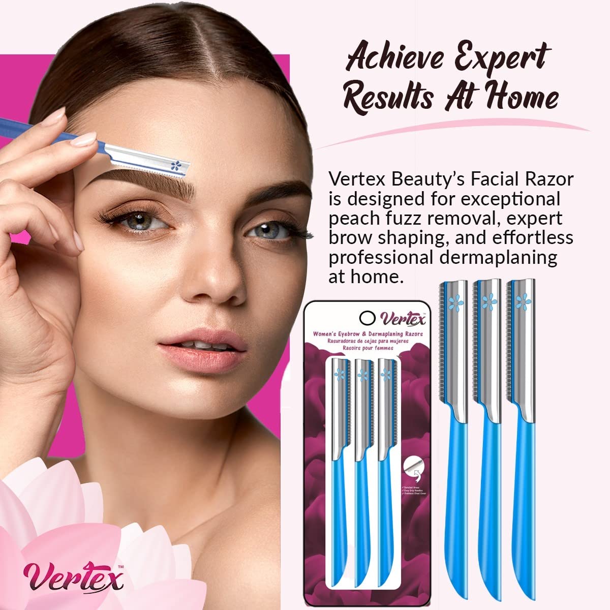 Vertex dermaplaning tool with non-slip handle for controlled use