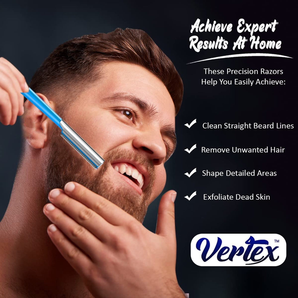 Vertex straight edge travel razor showcases compact design for on-the-go grooming.