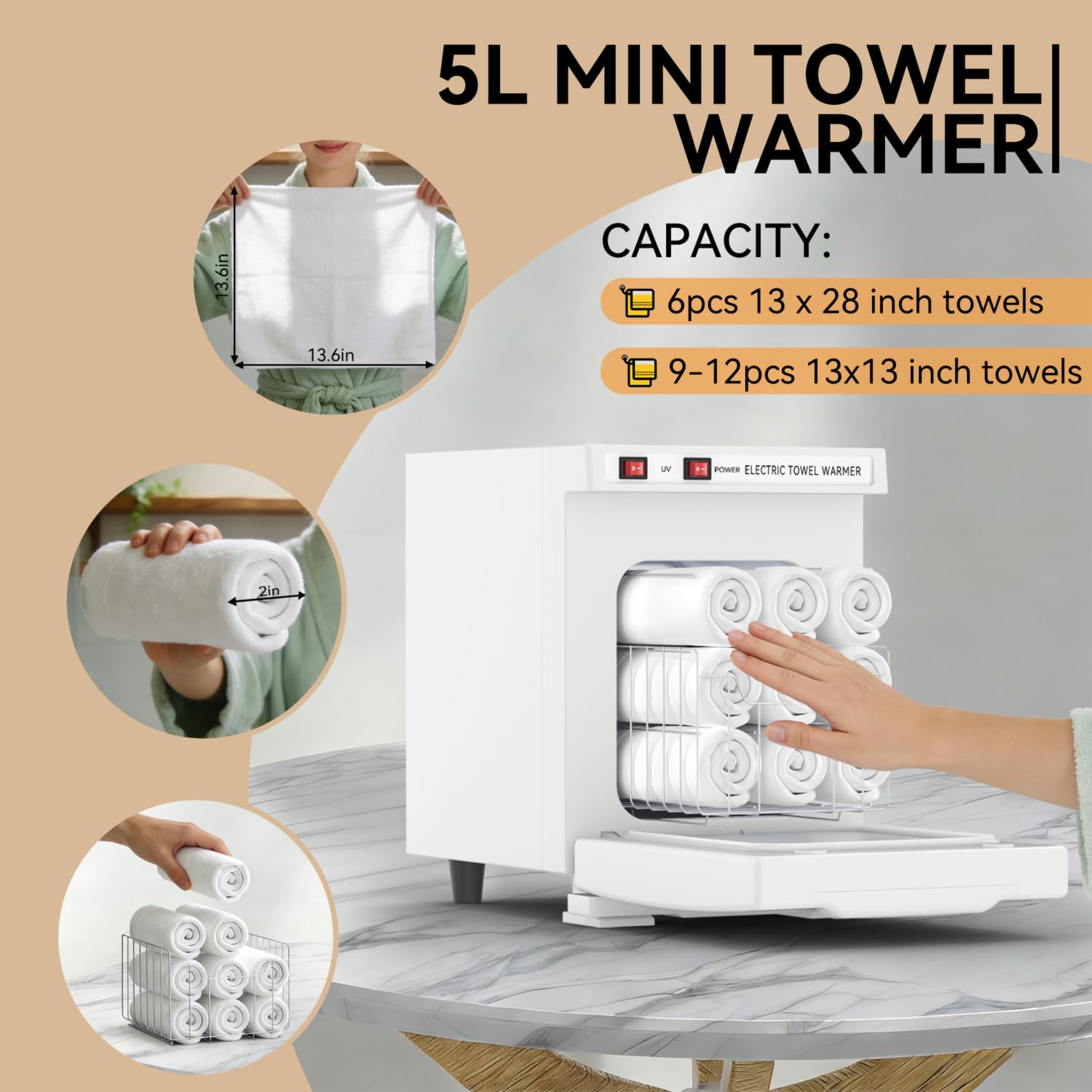 VERYTOP Towel Warmer interior view highlights hygienic aluminum interior for easy cleaning.