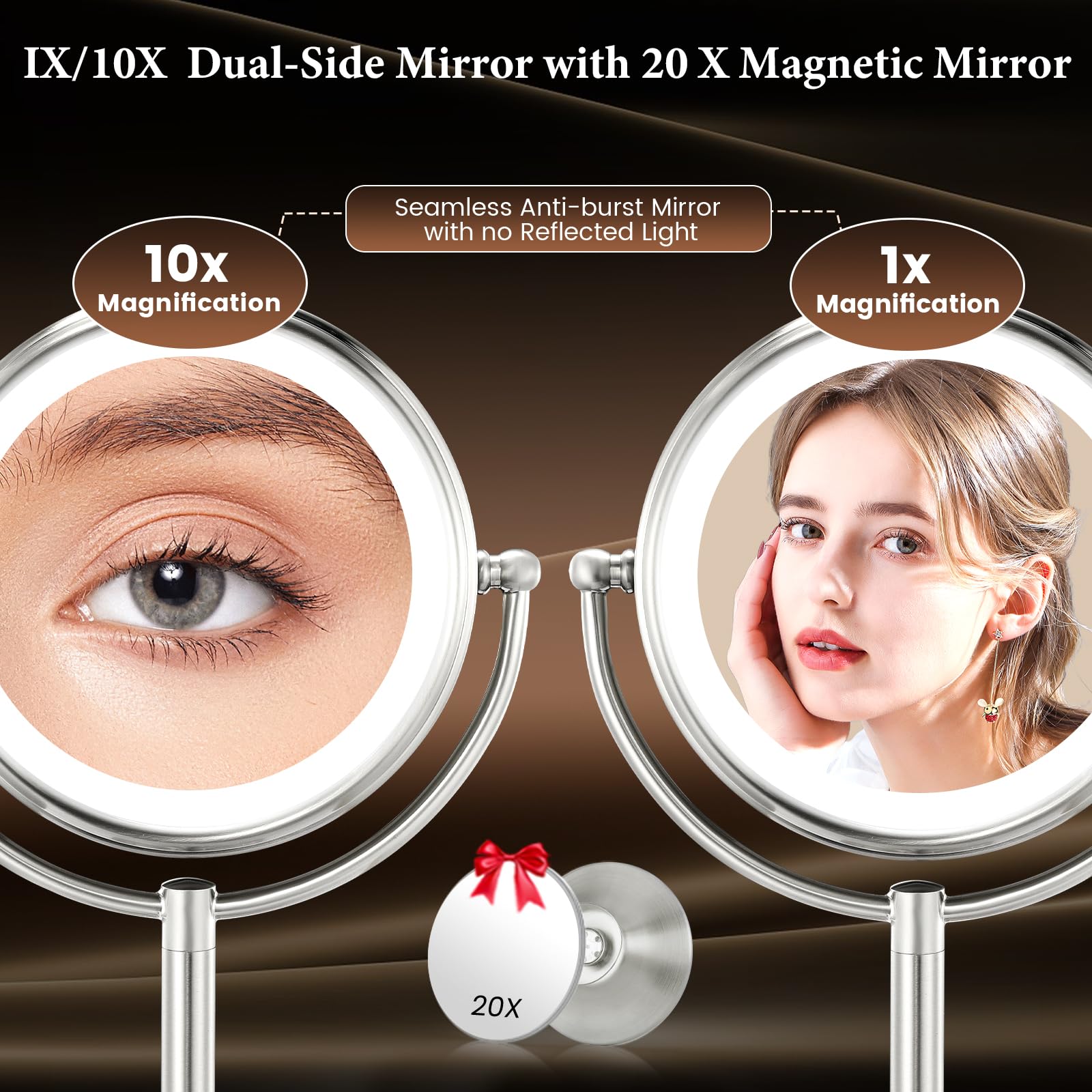 VESAUR 9-inch lighted makeup mirror with three color modes for tailored lighting